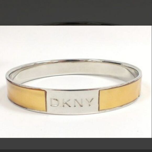 DKNY  - Stainless Steel Enameled Bangle Bracelet with Logo Plate, EUC - Picture 4 of 12